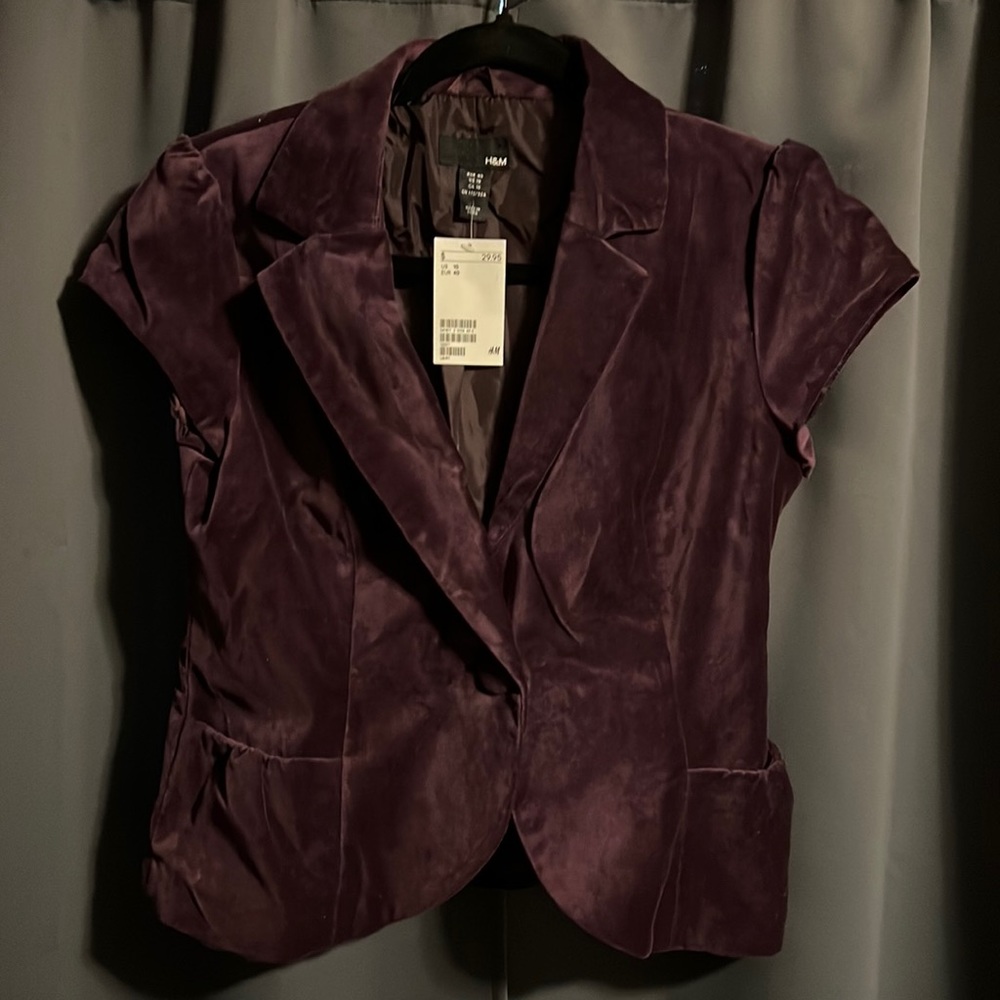 H&M Purple Velvet Cap Sleeve Blazer